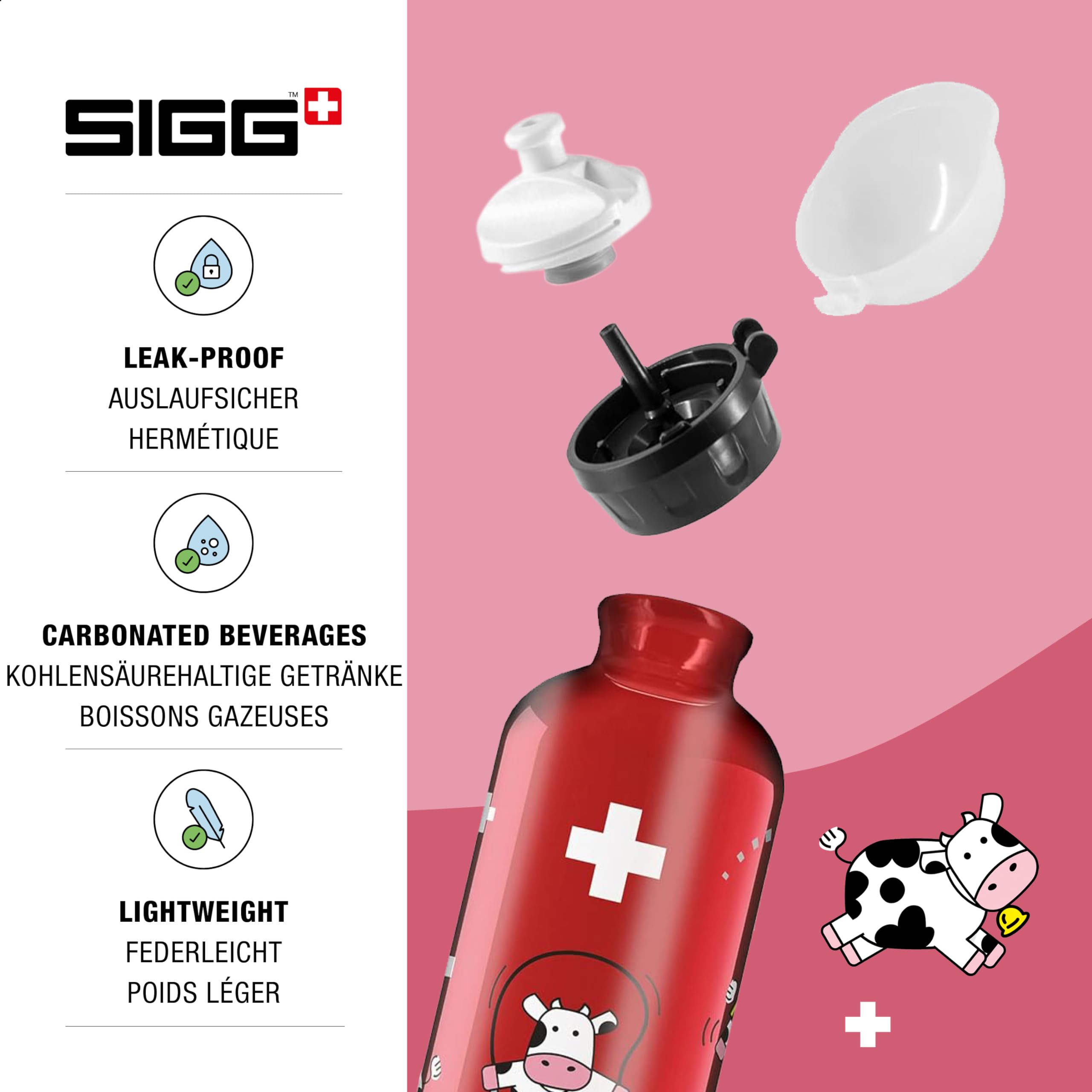 SIGG - Kids Water Bottle - Funny Cows - Leakproof - Lightweight - BPA Free - Aluminum - 13 Oz